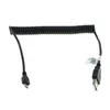 A coiled black USB cable with Micro-USB and USB-A connectors on a white background. Produktbild-Vorschau