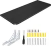 A black tabletop and a set of mounting hardware, including brackets, screws, and wall anchors. Voir les images du produit