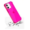 A neon pink iPhone 12 Mini case is shown tilted on a cracked surface, suggesting shock resistance. Produktbild-Vorschau