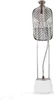 A white garment steamer with a brown handle and a gray hose stands on a white background. Produktbild-Vorschau