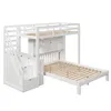 A white bunk bed with a pull-out bed and stairs with drawers, shown against a white background. Anteprima dell’immagine prodotto