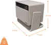 A projector on a stand, with dimensions and weight indicated. Náhľad obrázku produktu