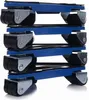 A stack of four furniture dollies with black wheels and blue frames, isolated on a white background. Podgląd zdjęcia produktu