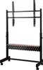 A black rolling TV stand with a wooden shelf is shown against a white background. Anteprima dell’immagine prodotto