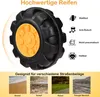 A close-up of a black and orange toy wheel with text and icons describing its features and suitable terrains. Anteprima dell’immagine prodotto