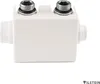 A white plumbing fitting with two threaded connectors on top and a connector on each side, isolated on a white background. Produktbild-Vorschau