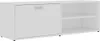 A white TV cabinet with a closed compartment on the left and open shelves on the right, shown against a white background. Produktbild-Vorschau