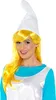 A woman wearing a costume with a white pointed hat and yellow wig. Produktbild-Vorschau