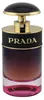 Prada Candy Night Eau de Parfum 30 ml, zylindrischer Glasflakon mit violett-pinkem Farbverlauf, goldenem Prada-Schriftzug und schwarzem Verschluss. Anteprima dell’immagine prodotto