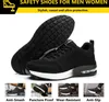 A collage of safety shoes, with a large image of a black shoe in the center and smaller images demonstrating features at the bottom. Produktbild-Vorschau