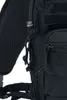 A close-up view of a black backpack, focusing on the straps and buckles. Produktbild-Vorschau
