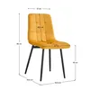 A yellow velvet chair with black legs, with dimensions indicated by lines and text. Náhled obrázku produktu