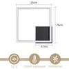 A diagram of a square LED ceiling light with dimensions and feature icons. Voir les images du produit