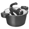 A black pressure cooker with a glass lid and black handles is shown against a white background. Podgląd zdjęcia produktu