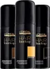 Three black spray cans of L'Oréal Hair Touch Up Root Concealer are displayed side-by-side against a white background. Voir les images du produit