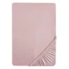 A flat lay of a pink fitted sheet, with one corner showing the elasticized edge. Produktbild-Vorschau
