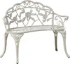 A white metal garden bench with ornate rose detailing. Náhľad obrázku produktu