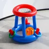 Blaues und rotes aufblasbares Basketballkorbspiel mit einem orangefarbenen Basketball und grünen und blauen Wurfringen Náhled obrázku produktu