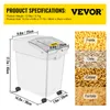 A white food storage container with dimensions and examples of food items it can store. Produktbild-Vorschau