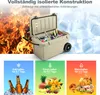 A cooler box is shown in the center, with images of fire and ice on either side. Below are three panels showcasing different uses of the cooler. Náhľad obrázku produktu
