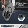 A smartphone case with a magnetic ring is shown on a blurred street background. There are also close-up diagrams of the case's features. Náhľad obrázku produktu