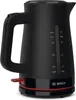 A black Bosch electric kettle with red accents is shown against a white background. Podgląd zdjęcia produktu