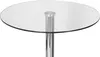 A close-up view of a round glass-top table with a chrome pedestal base. Náhled obrázku produktu