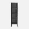 A tall, narrow black cabinet with glass doors and shelves, presented against a plain white background. Produktbild-Vorschau