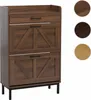 A brown shoe cabinet with two flip drawers and one drawer, shown against a white background. Three color swatches are visible on the right side of the image. Podgląd zdjęcia produktu
