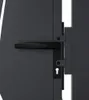 A close-up view of a dark gray metal gate handle and lock mechanism. Produktbild-Vorschau