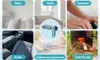 A collage of images showing different applications of a handheld vacuum cleaner, including a bed, sofa, car interior, storage bag, and a fire pit. Produktbild-Vorschau