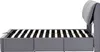 Side view of a gray upholstered bed frame with a slatted mattress support. Náhled obrázku produktu