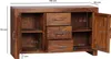 A wooden sideboard with dimensions indicated by measurement lines and text. Produktbild-Vorschau
