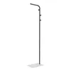A black floor coat rack with a white base is shown against a white background. Voir les images du produit