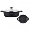 A black soup pot with a glass lid and a small black pan are displayed against a white background. Produktbild-Vorschau