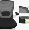 Close-up of a black office chair with white accents, showing mesh back and padded seat. Inset images highlight mesh breathability and seat cushion thickness. Produktbild-Vorschau