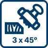 A graphic illustration showing a saw cutting a piece of wood at a 45-degree angle, with text indicating '3 x 45°'. Podgląd zdjęcia produktu