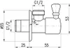 A technical drawing of a plumbing valve with dimensions and specifications. Náhľad obrázku produktu