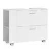 A white vanity cabinet with two drawers and open shelving on the side is shown against a white background. Náhled obrázku produktu
