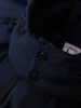 A close-up view of the collar and hood area of a navy blue jacket. Produktbild-Vorschau
