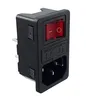 A black power entry module with a red switch and a C-14 socket, isolated on a white background. Podgląd zdjęcia produktu