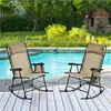 Two rocking chairs are placed on a wooden deck next to a swimming pool. Produktbild-Vorschau
