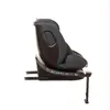 Side view of a black and gray child car seat with its base attached to a metallic stand. Náhled obrázku produktu