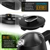 Close-up shots of a black electric kettle, highlighting its lid, base, and BPA-free certification. Produktbild-Vorschau