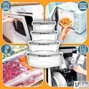 Collage showing glass food containers being used in various kitchen scenarios: oven, microwave, freezer, and dishwasher. Produktbild-Vorschau
