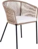 A single beige rope lounge chair with a white cushion and black legs, isolated on a white background. Produktbild-Vorschau