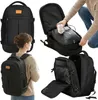 Collage of images showing a black backpack from different angles and in use. Produktbild-Vorschau