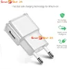 A white USB wall charger with text and icons describing its features. Produktbild-Vorschau
