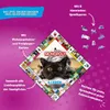 A marketing image for a Monopoly board game with a cat theme, showing the game board, game pieces, and descriptive text. Produktbild-Vorschau