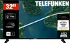 A television screen displaying a scenic view of a bridge over a body of water, with green trees on either side. The screen also features marketing text and logos. Produktbild-Vorschau